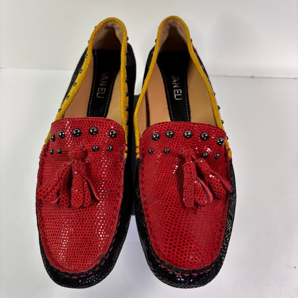 Vaneli  Driving Loafers Tassel Red Yellow Black Orange Leather Moc Toe 8.5 US